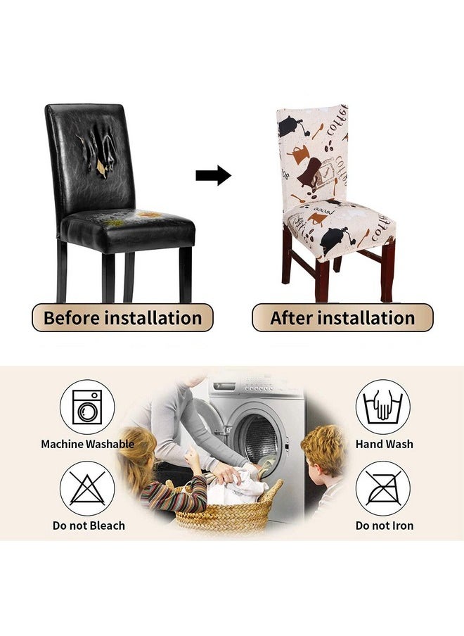 Styleys Styleys Polyester Stretchable Printed Washable Elastic Dining Chair Covers Seat Case Protector, Slipcovers for Home, Kitchen, Party, Restaurant (SD05 Coffee Cup Print) Set of 4  - Image 3