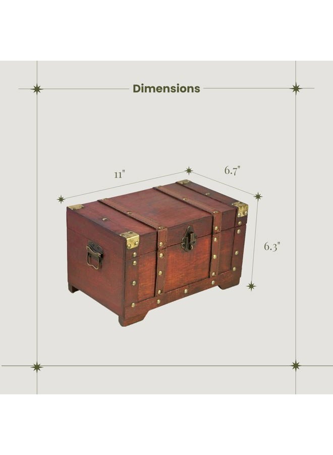 Brynnberg Large Treasure Chest With Lock 28 x 17 x 16 cm Wooden Suitcase Vintage Look Pirate Treasure Hunt Solid Brown Colonial Style Box Farmers Cash Box Money Chest - Image 4