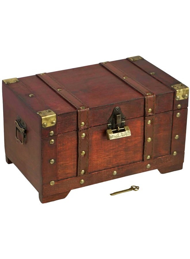 Brynnberg Large Treasure Chest With Lock 28 x 17 x 16 cm Wooden Suitcase Vintage Look Pirate Treasure Hunt Solid Brown Colonial Style Box Farmers Cash Box Money Chest - Image 1