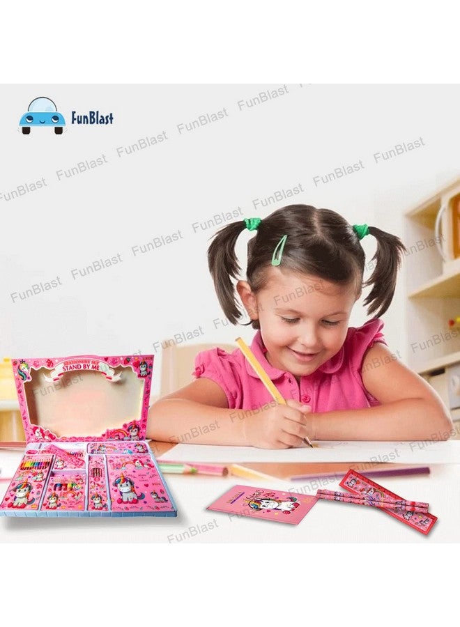 فنبلاست مجموعة أدوات مكتبية للبنات على شكل وحيد القرن من فن بلاست - قلم رصاص، كتاب، ممحاة، مبراة - مجموعة أدوات مكتبية للبنات/هدية عيد ميلاد (متعددة الألوان) - Image 4