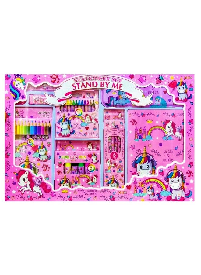 فنبلاست مجموعة أدوات مكتبية للبنات على شكل وحيد القرن من فن بلاست - قلم رصاص، كتاب، ممحاة، مبراة - مجموعة أدوات مكتبية للبنات/هدية عيد ميلاد (متعددة الألوان) - Image 1