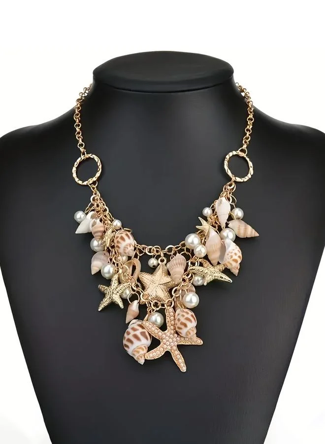 تايك تو Take Two Sea Theme Necklace with Faux Pearl and Shell