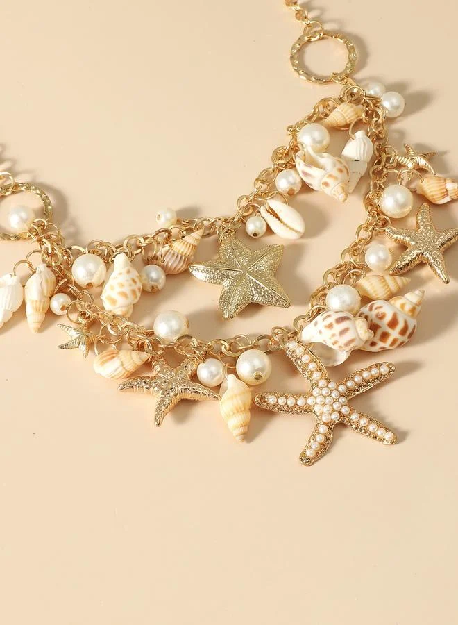 تايك تو Take Two Sea Theme Necklace with Faux Pearl and Shell