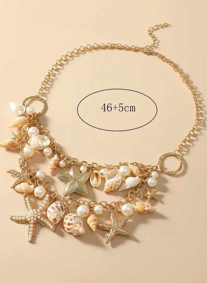 تايك تو Take Two Sea Theme Necklace with Faux Pearl and Shell