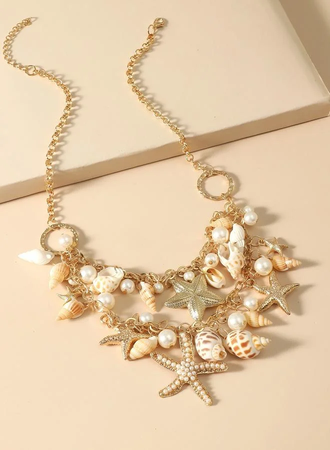تايك تو Take Two Sea Theme Necklace with Faux Pearl and Shell