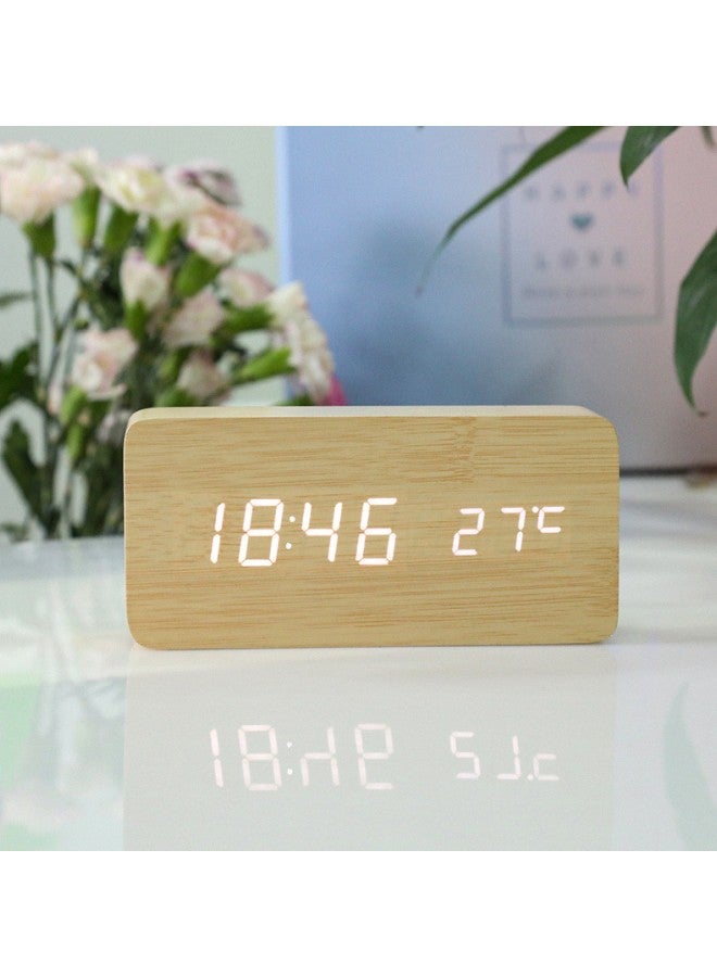 WAOKN Wooden Digital Alarm Clock with 3 Groups of Alarm Settings, Temperature Display Bedside Clock Supports USB Cable and AAA Battery Power Supply, Suitable for Bedroom, Side, Kitchen (Light Brown)  - Image 3