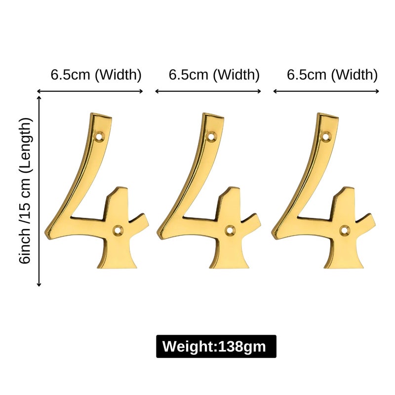 ROSEKA Pure Brass 6 Inch Four Hundred Forty Four Number Golden Mail Box Numbers House Address Numbers Shop Studio Name DIY Combination for Wall Home Decor Hardware - Image 3