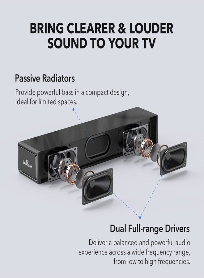 LARKSOUND Small Sound Bar for TV, PC, Gaming, Surround Sound System, Mini TV Speaker Soundbar with Bluetooth/HDMI ARC/Optical/AUX/USB Connections - Image 4