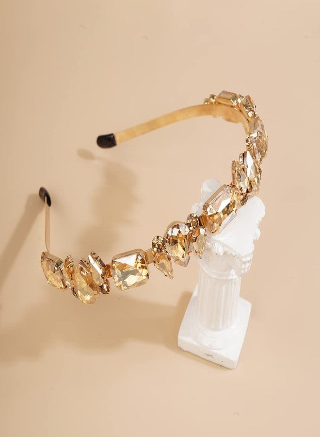 Wiwpar Thin Rhinestone Headbands for Women Elastic Rhinestone Head Bands Vintage Headband Hair Hoop Hair Accessories (Champagne) - Image 4