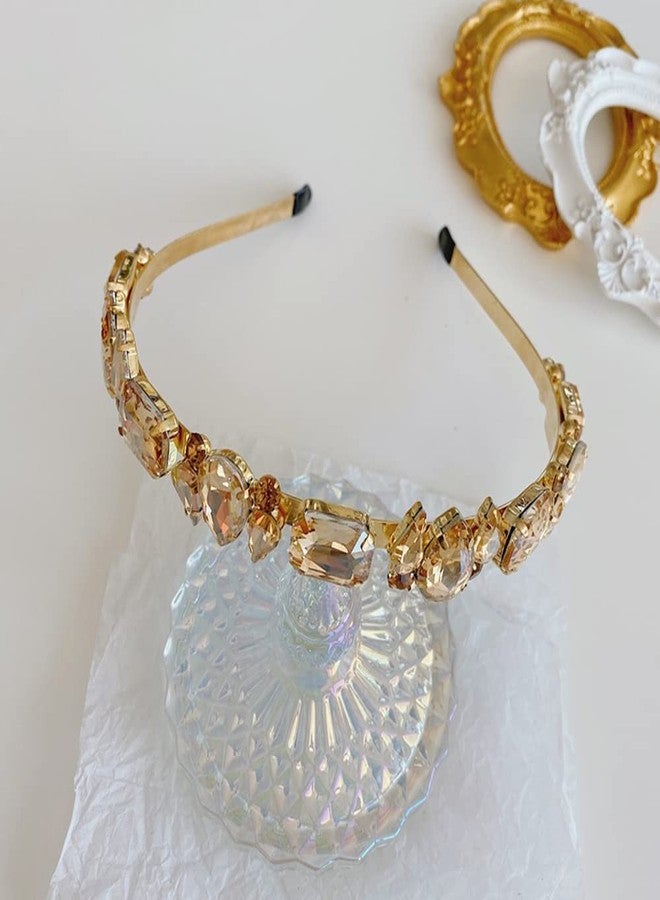 Wiwpar Thin Rhinestone Headbands for Women Elastic Rhinestone Head Bands Vintage Headband Hair Hoop Hair Accessories (Champagne) - Image 3