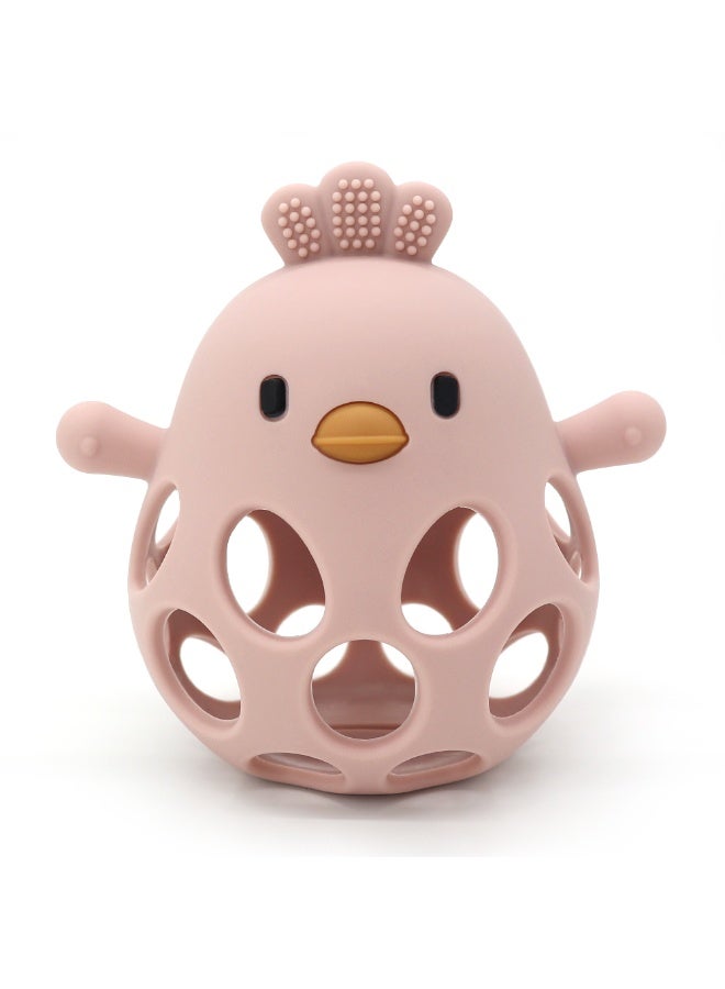 Mini Treasures BPA Free Silicone Baby Chicken Teething Toys| Baby Hand Teether Mitten for Sucking Needs| Baby Chew Toys Hand Pacifier for Soothing Teething Pain Relief - Light Pink - Image 1