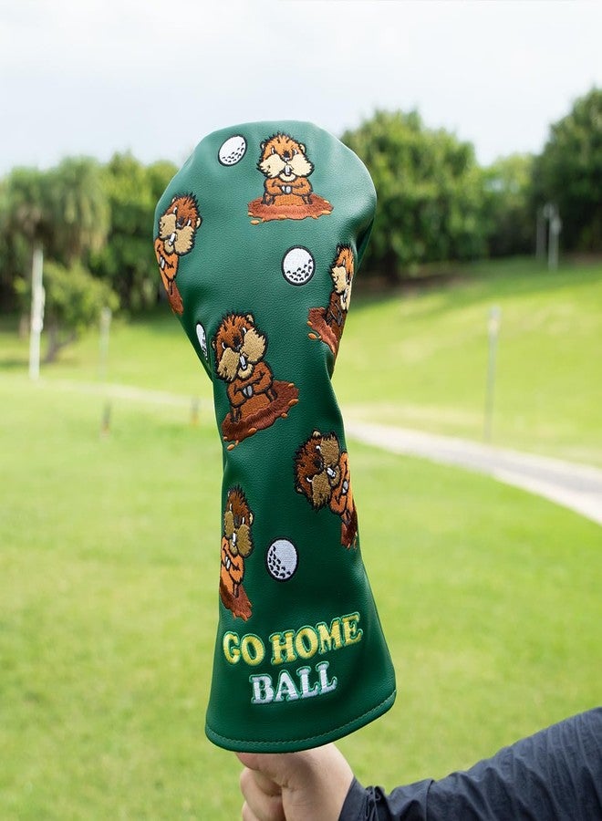 Barudan Golf Groundhog Golf Rotatable # 3 5 7 Wood Head Cover - PU Leather 3 Wood Head Cover Funny Golf Headcover for Men Fits for All Brand Fairway Woods (Green 1x Fairway Wood Cover) - Image 3
