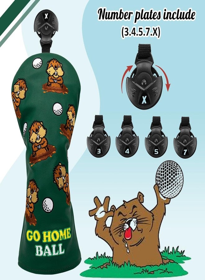 Barudan Golf Groundhog Golf Rotatable # 3 5 7 Wood Head Cover - PU Leather 3 Wood Head Cover Funny Golf Headcover for Men Fits for All Brand Fairway Woods (Green 1x Fairway Wood Cover) - Image 5