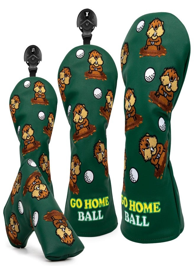Barudan Golf Groundhog Golf Rotatable # 3 5 7 Wood Head Cover - PU Leather 3 Wood Head Cover Funny Golf Headcover for Men Fits for All Brand Fairway Woods (Green 1x Fairway Wood Cover) - Image 2