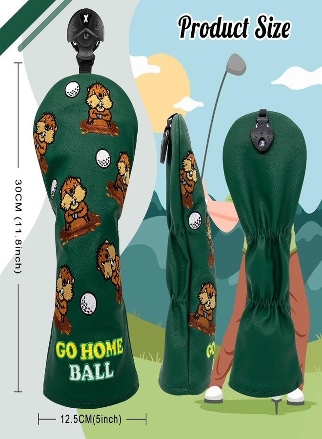 Barudan Golf Groundhog Golf Rotatable # 3 5 7 Wood Head Cover - PU Leather 3 Wood Head Cover Funny Golf Headcover for Men Fits for All Brand Fairway Woods (Green 1x Fairway Wood Cover) - Image 4