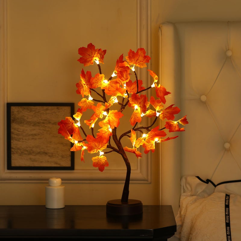 Nakolulu Artificial Fall Lighted Maple Tree 24 LED Thanksgiving Decorations BatteryUSB Operated Prelit Small Tree for Halloween Wedding Party Indoor Autumn Harvest Home Fall Decor - Image 2