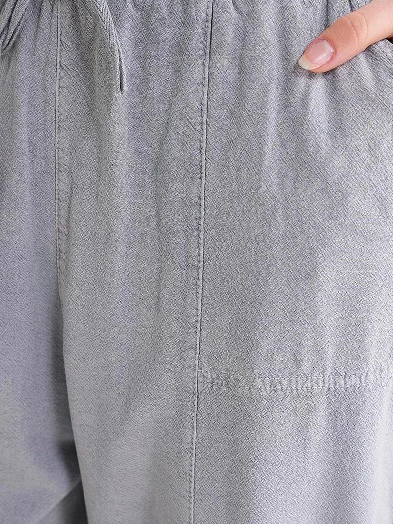 MixRay Grey Mixray Cotton Jogger Pants with Drawstring Waist for Women | Best Price UAE