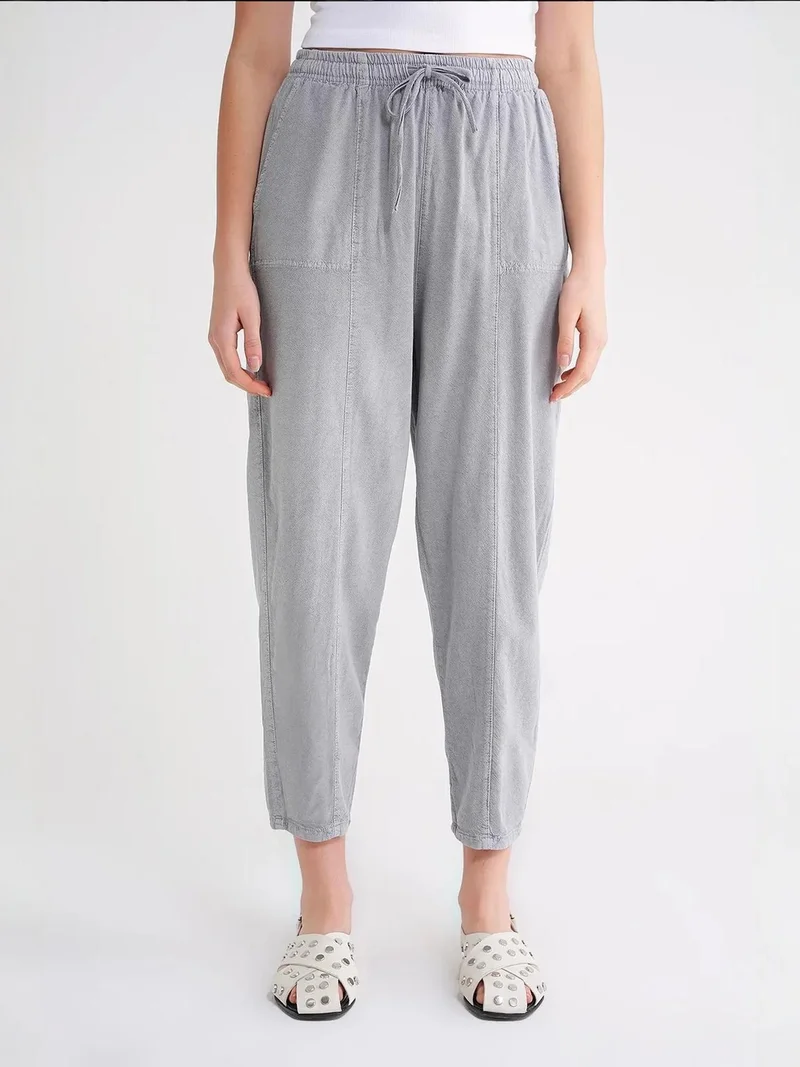 MixRay Grey Mixray Cotton Jogger Pants with Drawstring Waist for Women | Best Price UAE