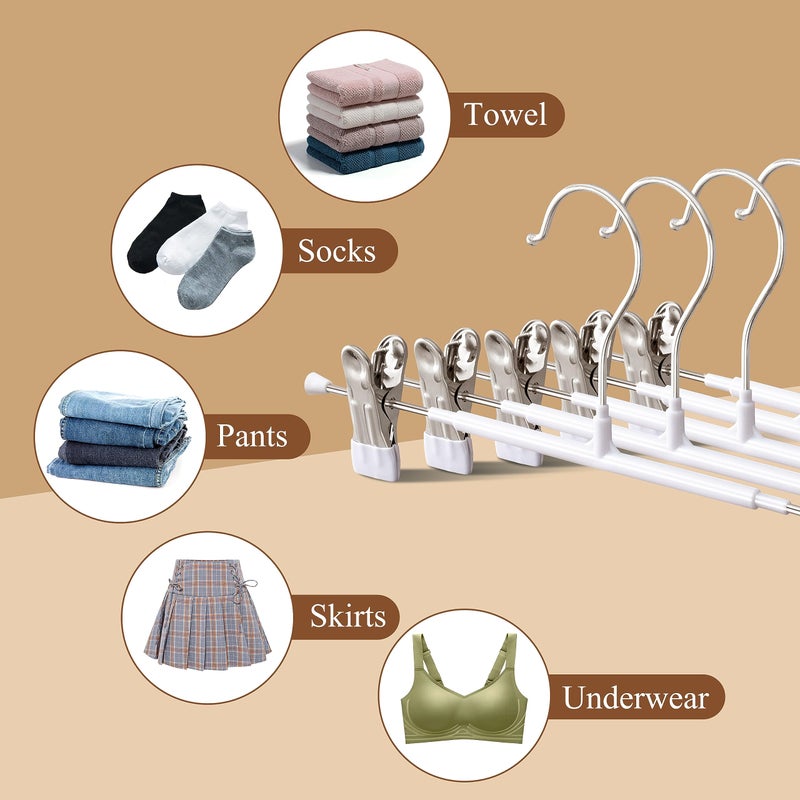 Hwajan Pants Hangers With Clips 10 Pack Adjustable Skirt Hangers For Women Non-Slip Trousers Hanger For Jeans Clothes Hangers For Pants Heavy Duty Space Saving Shorts Hangers White 12Inch - Image 4