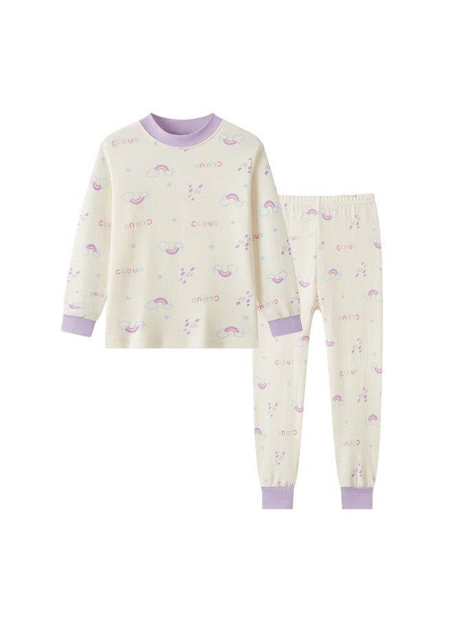 Deesha 100% Cotton 5a Antibacterial Girls' Spring Thermal Underwear Set Purple Mid-neck Rainbow 150 - Image 5