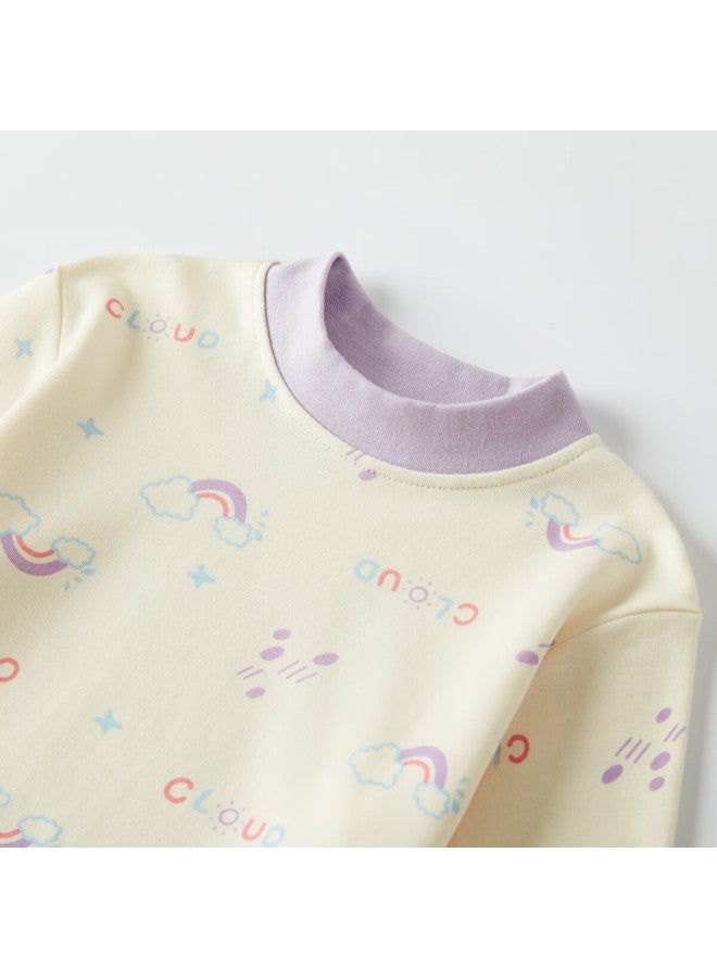 Deesha 100% Cotton 5a Antibacterial Girls' Spring Thermal Underwear Set Purple Mid-neck Rainbow 150 - Image 1