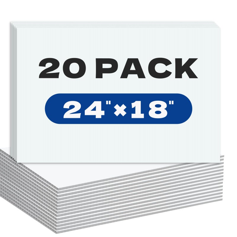 WENWELL 20 Pack Large Blank Yard Signs with 18 x 24",Corrugated Plastic Board for Estate Garage Sale,Party,Birthday,Wedding,Campaign,Parking,Make you own Outdoor Sheets (White) - Image 1