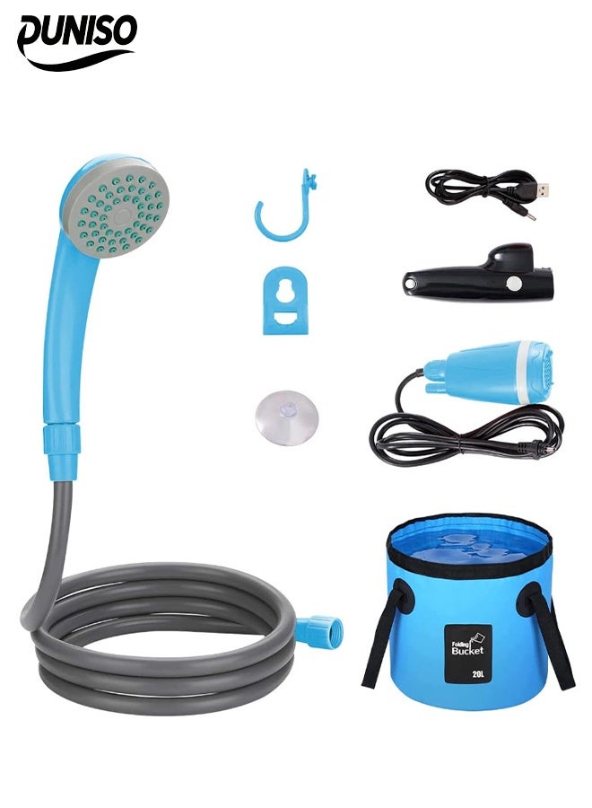 DUNISO Portable Bathroom Shower Set，Outdoor Shower Pump with 20L Bucket,Shower & Head Sprayer，Electric Portable Shower，Detachable and Washable，for Pet, Camping, Hiking, Traveling,Car Washing - Image 1
