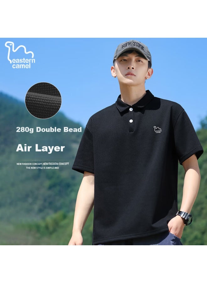 Eastern Camel Men's Short Sleeve Polo Shirt Summer Heavyweight Breathable Solid Color Sports Turn-down Collar Outdoor T-shirt Men's Top Black 2XL - Image 1