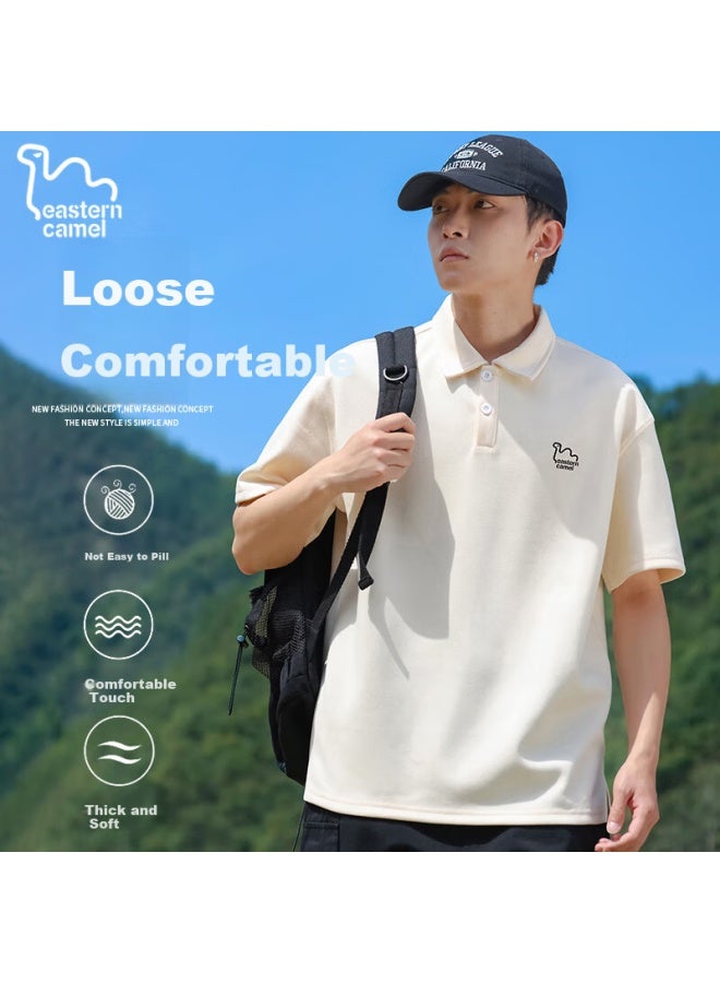 Eastern Camel Men's Short Sleeve Polo Shirt Summer Heavyweight Breathable Solid Color Sports Turn-down Collar Outdoor T-shirt Men's Top Black 2XL - Image 2