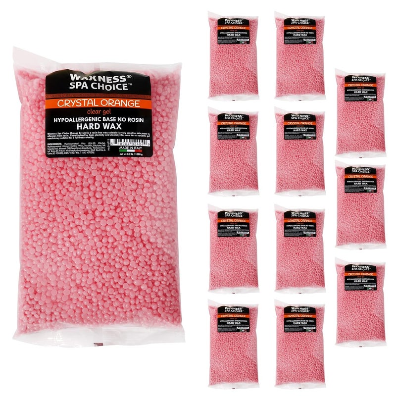 Waxness Spa Choice Crystal Orange No Rosin Hard Wax Beads 2.2 lb / 1 kg Bulk Pack of 12