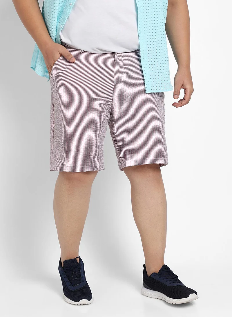 Instafab Plus Instafab Plus Men's Brown Seersucker Stripe Shorts For Casual Wear | Striped Pattern | Angled Open Pockets | Button Closure | Cotton Poly Spandex Shorts Crafted With Comfort Fit For Everyday Wear