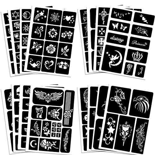 Qpout Tattoo Stencils for Kids and Adults 16 Sheets Henna Kit With Small and Big Designs for Real Tattoos Skeleton Spider Owl Flower Butterfly Tribal Totem - Image 2