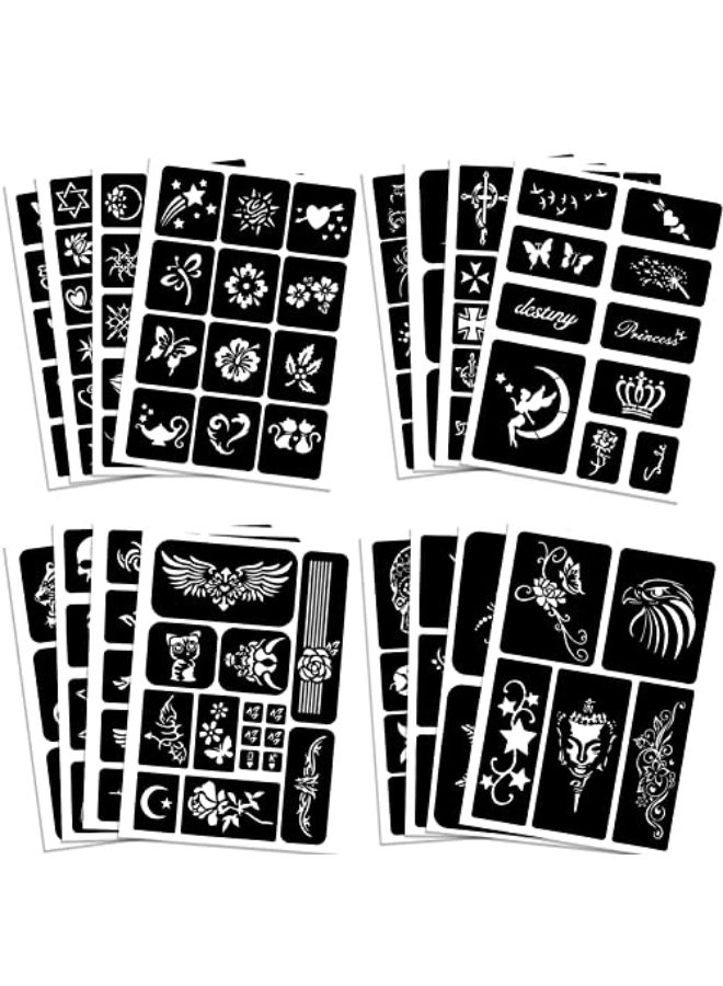 Qpout Tattoo Stencils for Kids and Adults 16 Sheets Henna Kit With Small and Big Designs for Real Tattoos Skeleton Spider Owl Flower Butterfly Tribal Totem - Image 1