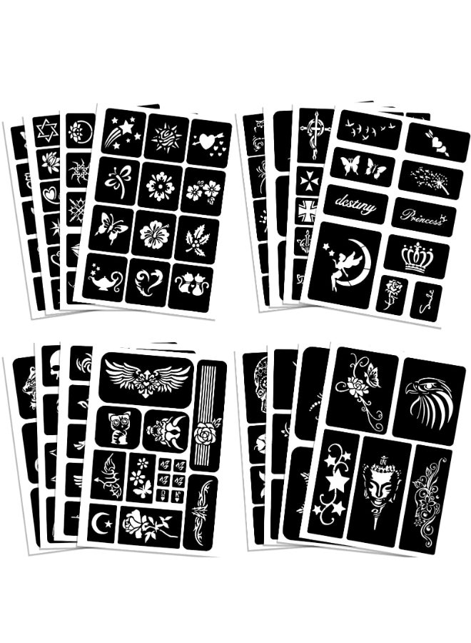 Qpout Tattoo Stencils for Kids and Adults 16 Sheets Henna Kit With Small and Big Designs for Real Tattoos Skeleton Spider Owl Flower Butterfly Tribal Totem - Image 3