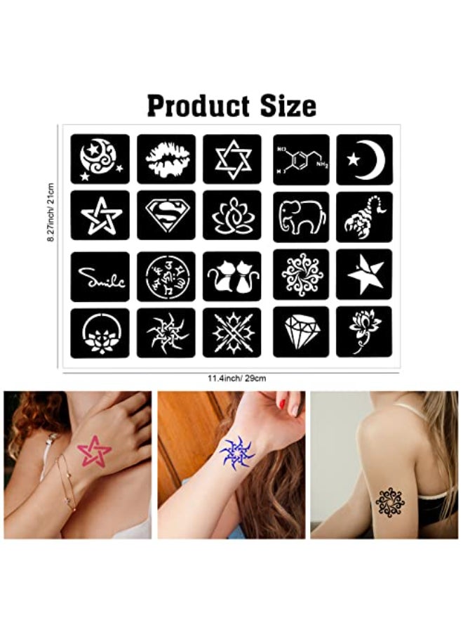 Qpout Tattoo Stencils for Kids and Adults 16 Sheets Henna Kit With Small and Big Designs for Real Tattoos Skeleton Spider Owl Flower Butterfly Tribal Totem - Image 4