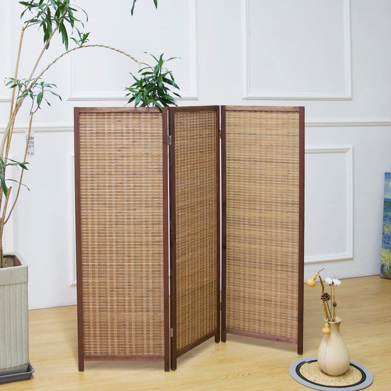 Furnnylane 3 Panel Short Room Divider Screen,Brown Freestanding Partition,Small Bamboo Panel Divider for Room Seperation,3.95 FT Tall - Image 4