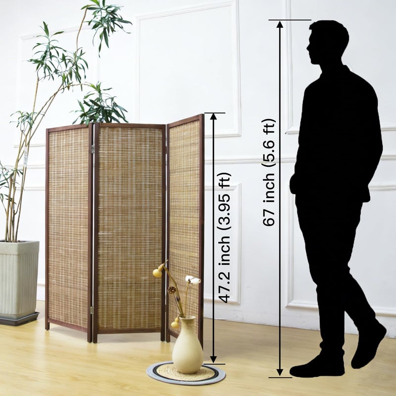 Furnnylane 3 Panel Short Room Divider Screen,Brown Freestanding Partition,Small Bamboo Panel Divider for Room Seperation,3.95 FT Tall - Image 2