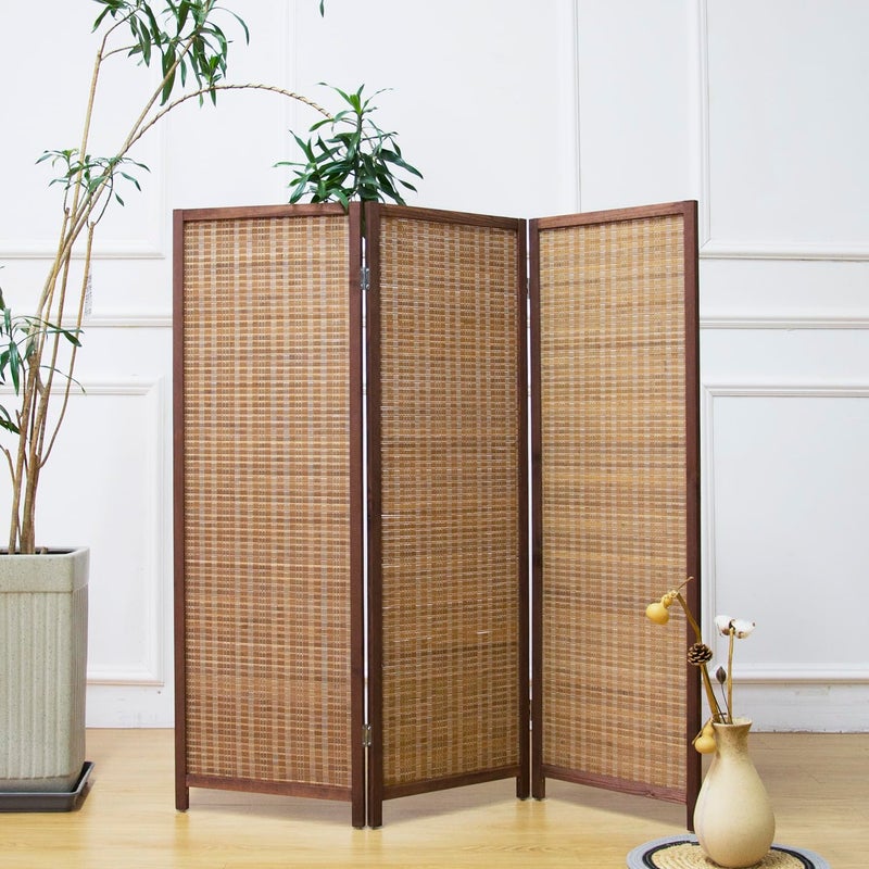 Furnnylane 3 Panel Short Room Divider Screen,Brown Freestanding Partition,Small Bamboo Panel Divider for Room Seperation,3.95 FT Tall - Image 3