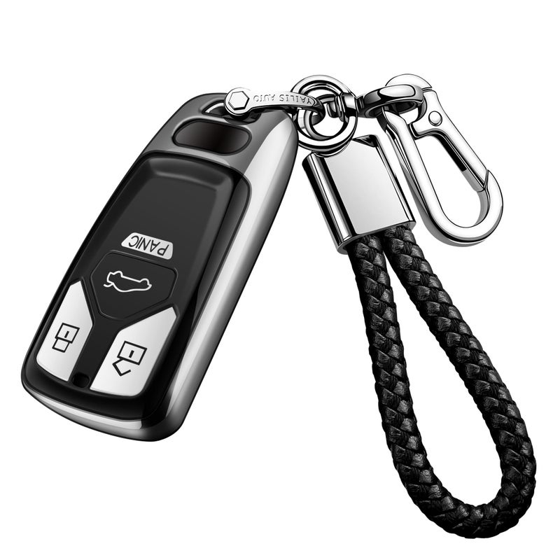 Tukellen for Audi Key Fob Cover with Keychain Special Soft TPU Key Case Cover Protector Compatible with Audi A4 Q7 Q5 TT A3 A6 SQ5 SQ7 R8 S5 Smart KeySilver