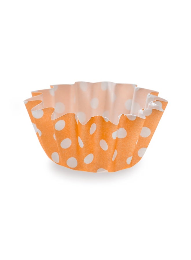 Restaurantware أكواب خبز ورقية مميزة سعة 0.4 أونصة: أكواب خبز ورقية صغيرة ذات حواف مثنية مثالية للمافن، الكعك الصغير أو الوجبات الخفيفة الصغيرة - تصميم نقاط بولكا برتقالية ساخنة - قابلة للتخلص - 200 قطعة - Image 1