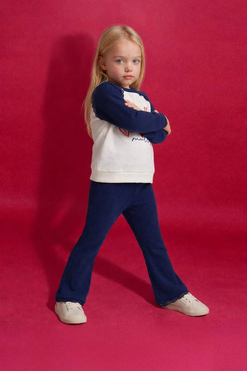 Defacto Baby Girl Heart Patterned Sweatshirt and Leggings 2 Piece Set