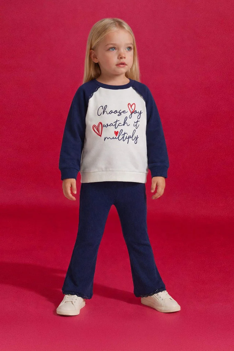 Defacto Baby Girl Heart Patterned Sweatshirt and Leggings 2 Piece Set