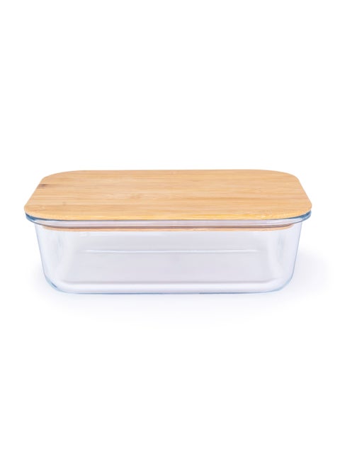 Rectangular Glass Food Container With Bamboo Lid Clear 1040ml