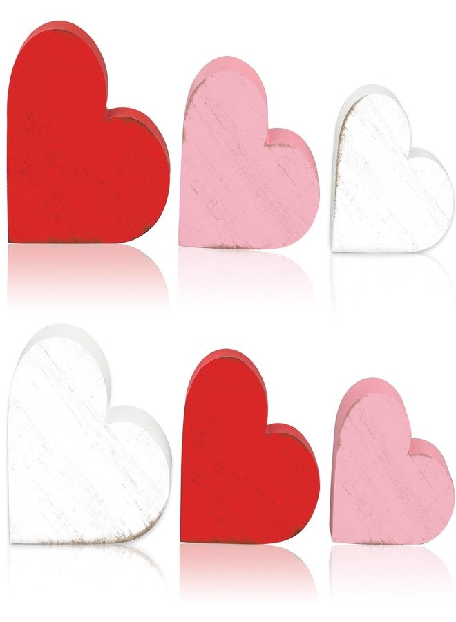 Fairooth 6 Pcs Valentines Day Heart Wooden Signs Farmhouse Love Heart Tabletop Centerpieces Red Pink White Hearts Tiered Tray Decor for Valentines Day Wedding Party Home Kitchen Shelf Table Decorations - Image 1