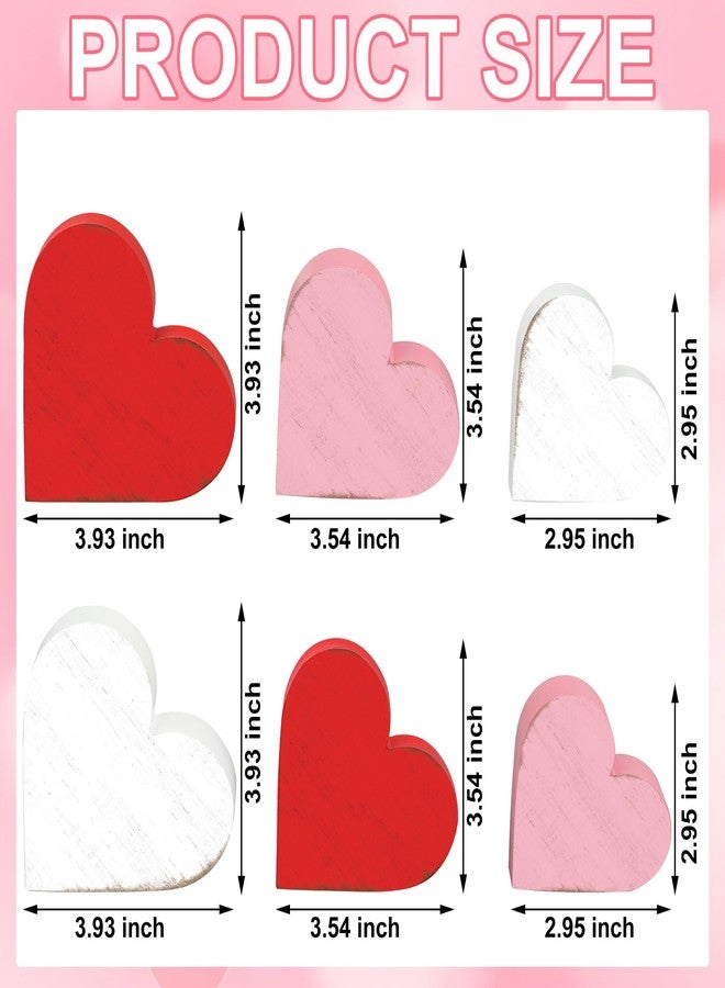 Fairooth 6 Pcs Valentines Day Heart Wooden Signs Farmhouse Love Heart Tabletop Centerpieces Red Pink White Hearts Tiered Tray Decor for Valentines Day Wedding Party Home Kitchen Shelf Table Decorations - Image 2
