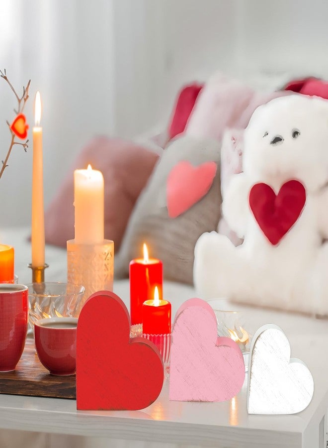 Fairooth 6 Pcs Valentines Day Heart Wooden Signs Farmhouse Love Heart Tabletop Centerpieces Red Pink White Hearts Tiered Tray Decor for Valentines Day Wedding Party Home Kitchen Shelf Table Decorations - Image 5