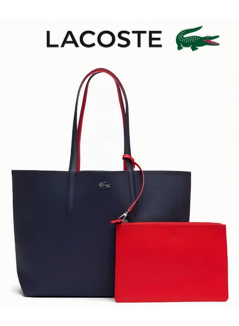 Lacoste Women's Double sided Two tone Large Capacity Handbag, Fashionable Multi functional, Black/Red - Image 1