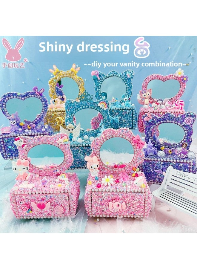 Craftsmanship Children's Handmade Diy Shiny Dressing Table Sequins Cream Glue Adhesive Painting Princess Makeup Jewelry Box-Color:Play Snowflake Dresser (color Floret)  - Image 2