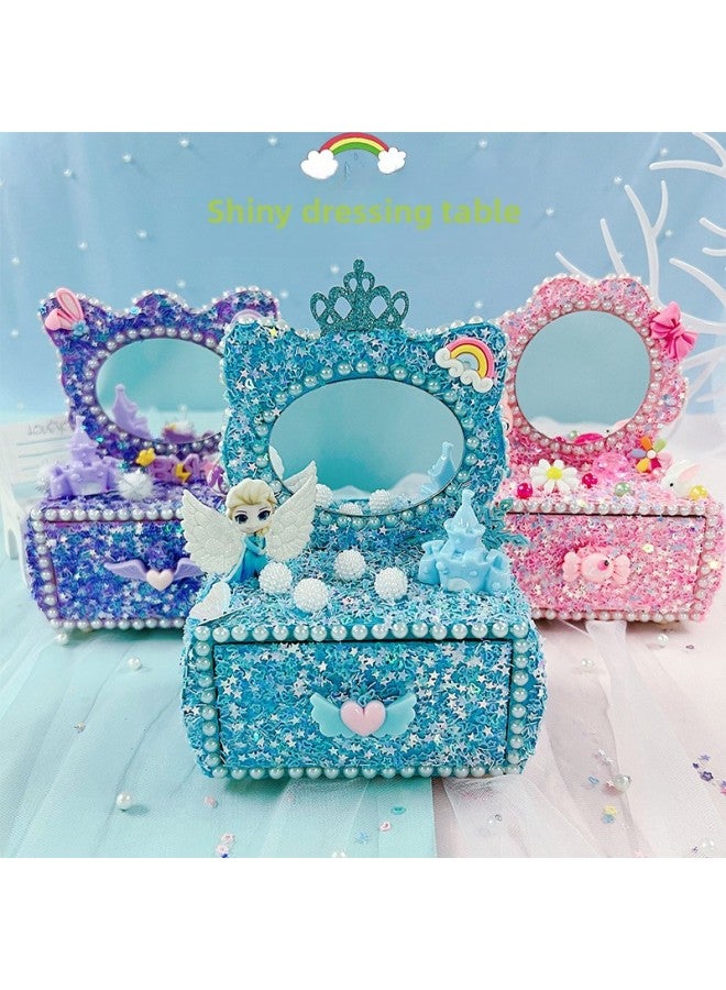 Craftsmanship Children's Handmade Diy Shiny Dressing Table Sequins Cream Glue Adhesive Painting Princess Makeup Jewelry Box-Color:Play Snowflake Dresser (color Floret)  - Image 3