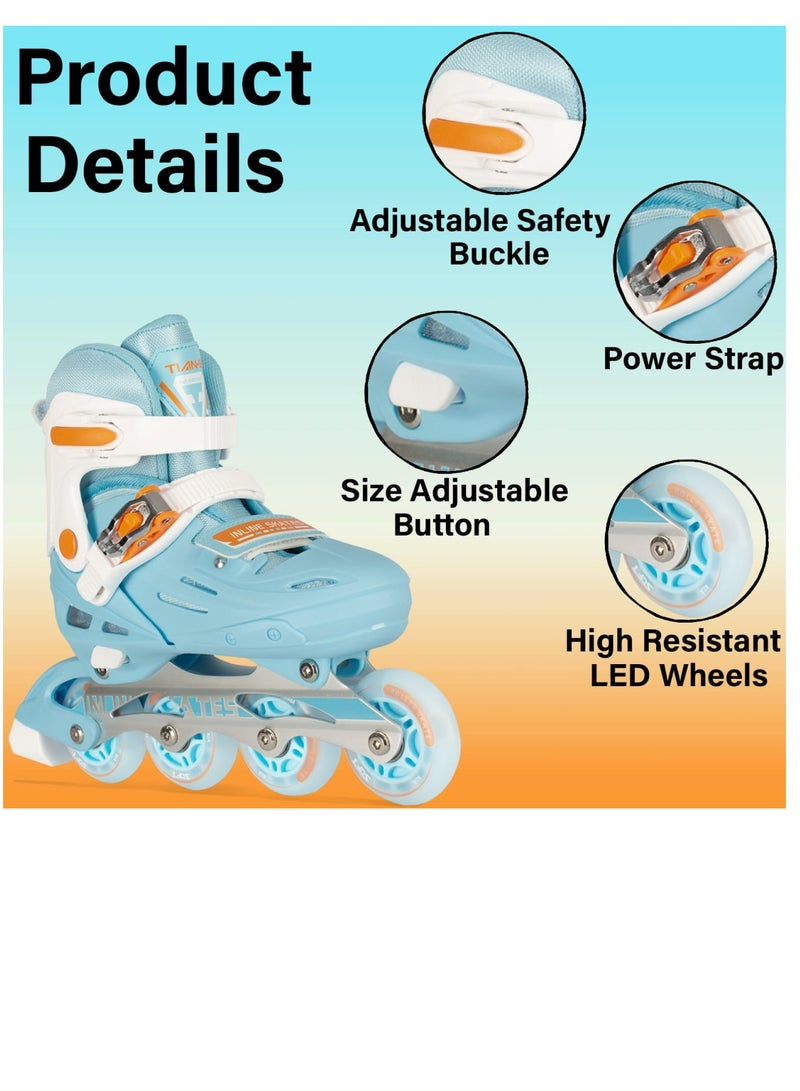 OVERS Teenager Adjustable Inline Skates Shoes with Luminous Lights Complete Set with Helmet and Protective Gear - Image 2